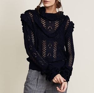 Glamorous Navy Blue Ruffle Sweater Long Sleeve Pullover Women’s Size 8 NWT